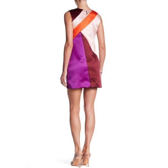 Milly Womens Peau De Soie Colorblock Seamed Shift Dress Burgundy Purple size 2 - Picture 2 of 12